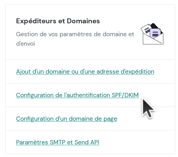 cadre de configuration de MailJet