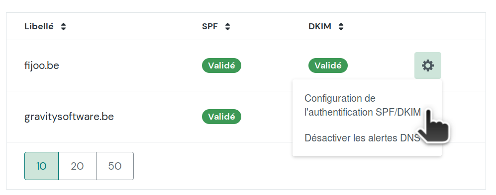 listing des domaines de MailJet