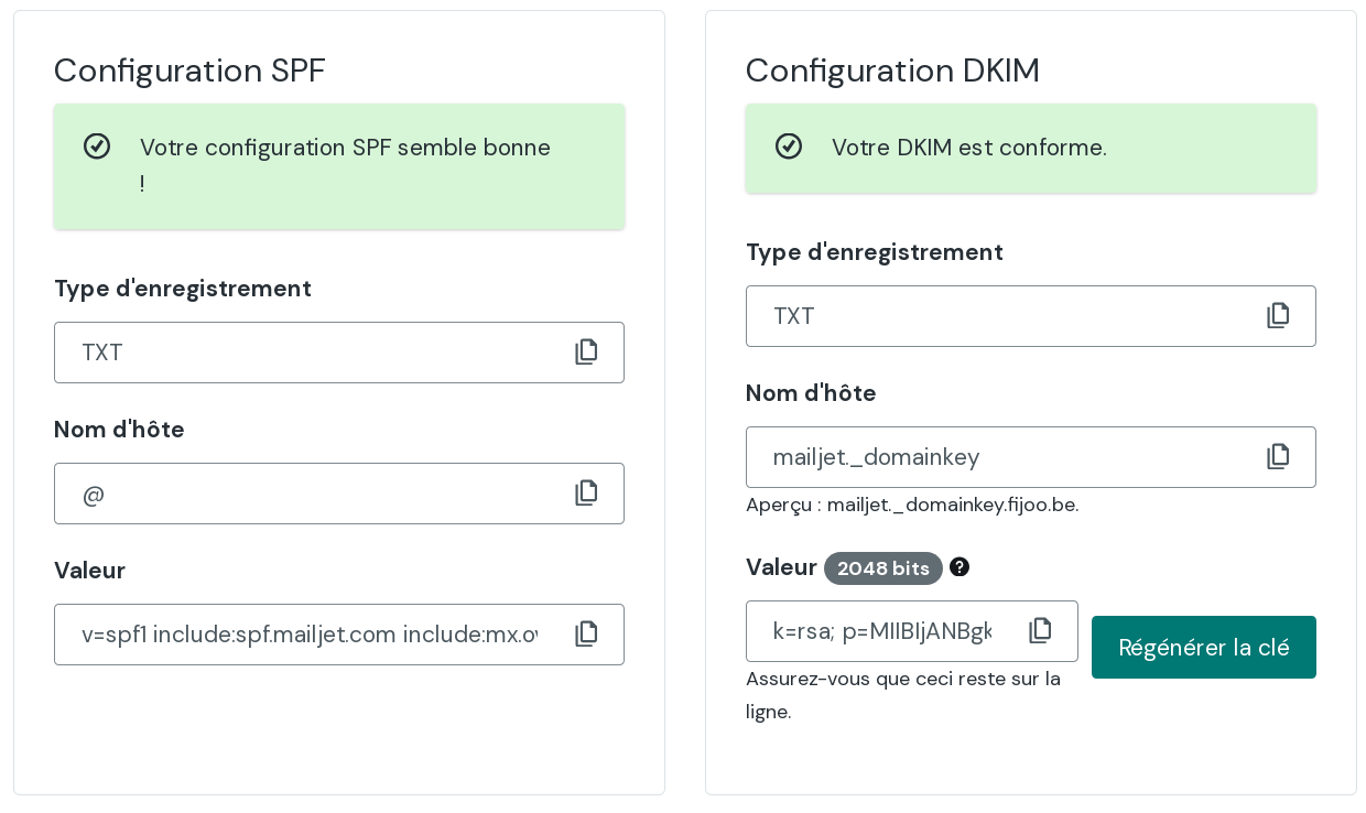configuration de l'authentification du domain dans MailJet