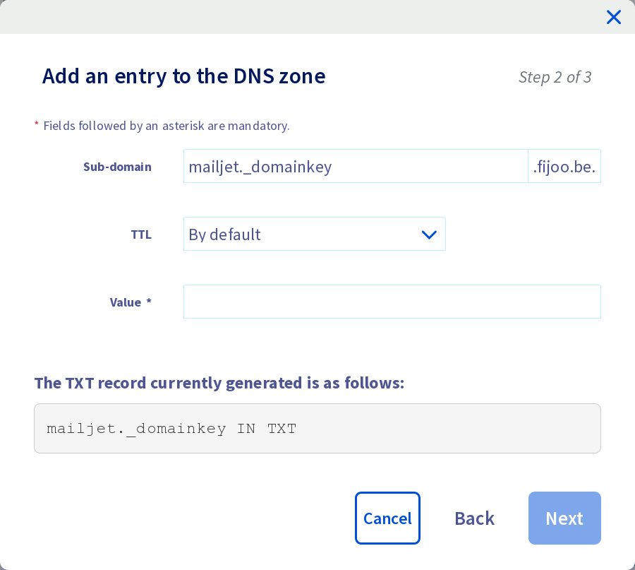 création d'une entrée TXT dans OVH